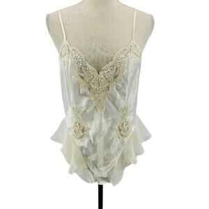 Vintage Victoria Secret Satin Beaded Teddy Hi Cut Womens Bridal Medium